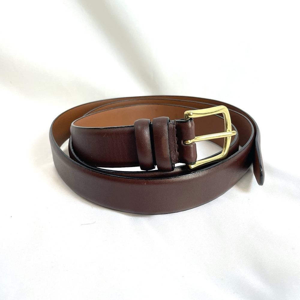 Men's Wearhouse Brown Full Grain Italian Leather Belt 52/130 Solid Brass Buckle